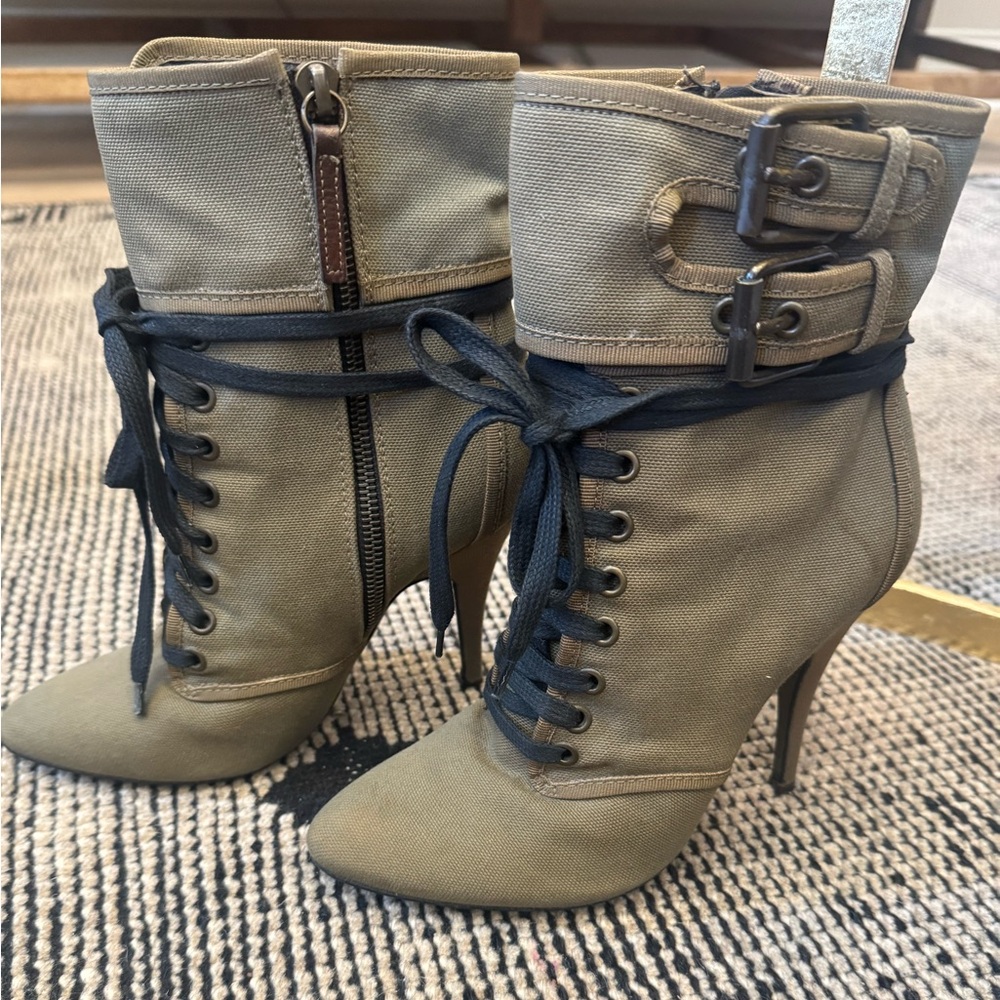 Balmain x Guiseppe Zanotti Olive Lace-Up Women's Boots